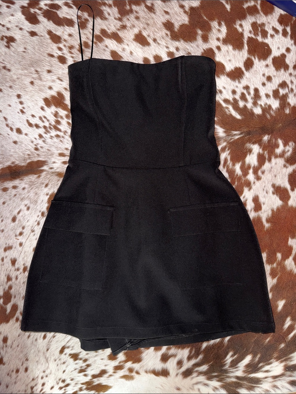 Classic Black Strapless Mini Dress with Pocket Details